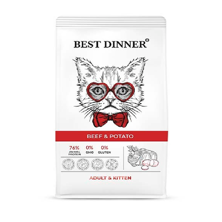 Best Dinner Сухой корм с говядиной и картофелем для кошек и котят, 1,5 кг – интернет-магазин Ле’Муррр