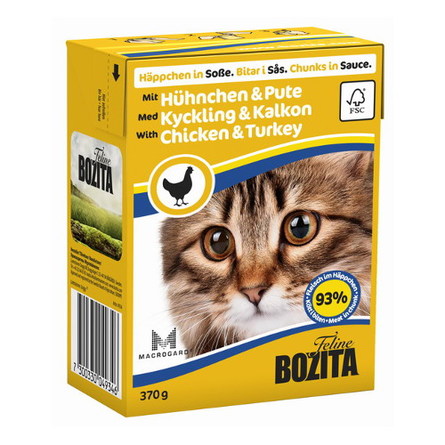 Bozita Кусочки паштета в соусе для взрослых кошек (с курицей и индейкой), 370 гр - фото 1