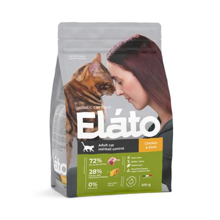 Elato Holistic Hairball Control Сухой корм для кошек для выведения комков шерсти, курица с уткой, 300гр , 300 гр - фото 1