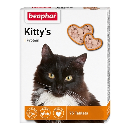 Beaphar Kitty's + Protein Витаминизированное лакомство для кошек (с протеином), 75 таблеток