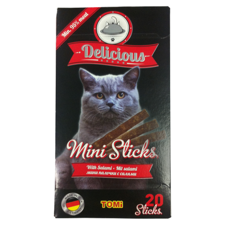 ToMi Delicious Mini Sticks Мясная палочка для взрослых кошек (с салями), 1 шт - фото 1