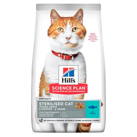 Hill's Science Plan Sterilised Cat Сухой корм для взрослых стерилизованных кошек и кастрированных котов (с тунцом), 300 гр - фото 1