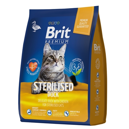 Brit Premium Sterilised Корм для стерилизованных кошек, утка с курицей, 0.8кг - фото 1