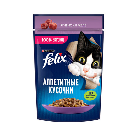 Влажный корм Felix Аппетитные кусочки для взрослых кошек с ягненком в желе, 75 г - фото 1