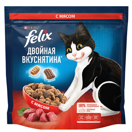 Сухой корм Felix® Двойная Вкуснятина® для взрослых кошек, с мясом, Пакет, 1,3 кг 