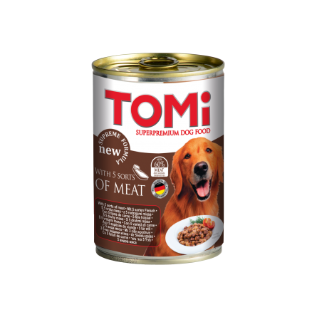ToMi Кусочки паштета в соусе для взрослых собак всех пород (пять видов мяса), 400 гр - фото 1