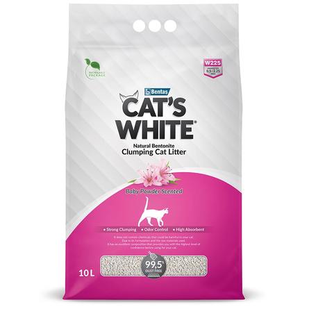 CAT'S WHITE Baby Powder Комкующийся наполнитель для кошек, с ароматом детской присыпки, 8,55 кг - фото 1