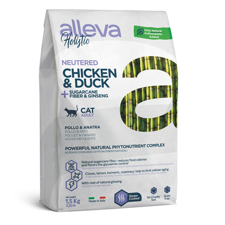 ALLEVA Holistic Neutered Сухой корм для стерилизованных кошек (с курицей и уткой и женьшенем), 1,5 кг - фото 1