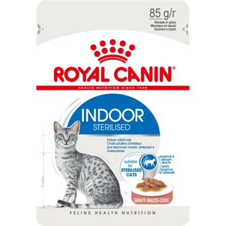 Royal Canin Indoor Sterilised кусочки паштета в соусе для взрослых кошек, постоянно живущих в помещении, 85 гр, 85 гр - фото 1