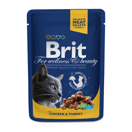 Brit Premium Кусочки паштета в соусе для взрослых кошек (с курицей и индейкой), 100 гр - фото 1