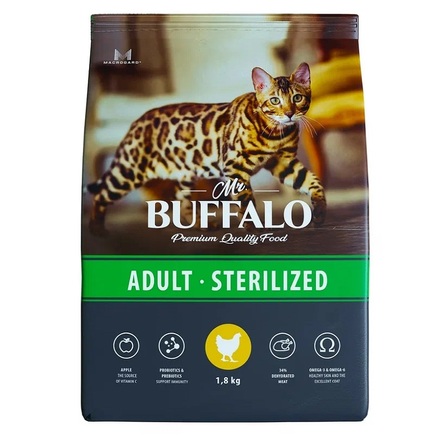 Mr.Buffalo STERILIZED Сухой корм для кошек, курица, 1,8 кг - фото 1