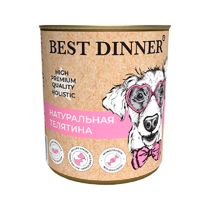 Best Dinner HP Консервированный корм с натуральной телятиной для собак и щенков, 340 гр - фото 1
