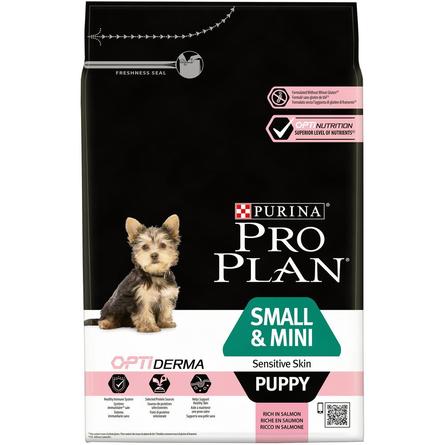 Pro Plan Small & Mini Puppy Sensitive Skin Сухой корм для щенков мелких пород с чувствительной кожей и шерстью (с лососем и рисом), 3 кг - фото 1