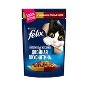 Влажный корм Felix Аппетитные кусочки, Двойная Вкуснятина для взрослых кошек, с индейкой и печенью, в желе