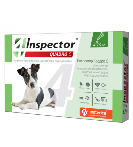 INSPECTOR QUADRO С Капли от внешних и внутренних паразитов для собак 4-10 кг, 1 пипетка - фото 1
