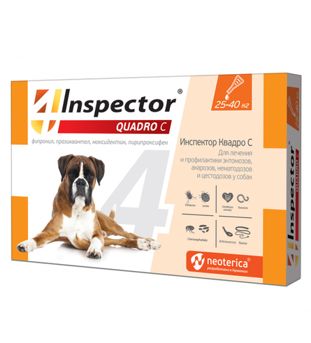 INSPECTOR QUADRO С Капли от внешних и внутренних паразитов для собак 25-40 кг, 1 пипетка - фото 1
