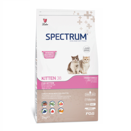 SPECTRUM Kitten 38 Сухой корм для котят 2-12 мес контроль стресса после отлучения, 2 кг
