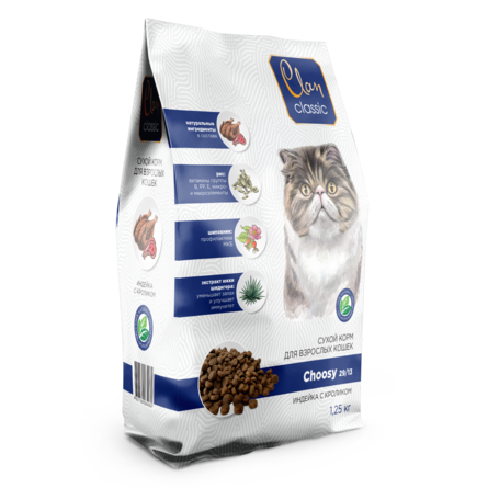 CLAN CLASSIC Choosy Сухой корм для кошек, с индейкой и кроликом, 1,25 кг - фото 1