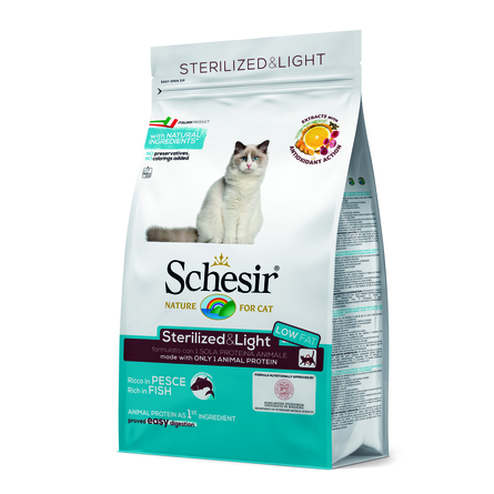 Schesir Sterilized And Light Облегченный сухой корм для взрослых стерилизованных кошек и кастрированных котов (с рыбой), 400 гр - фото 1