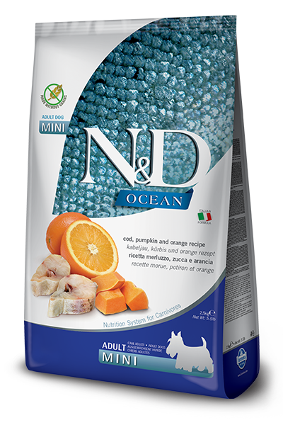 Farmina N&D OCEAN PUMPKIN MINI сухой корм для собак мелких пород (треска с апельсином и тыквой), 800 гр - фото 1