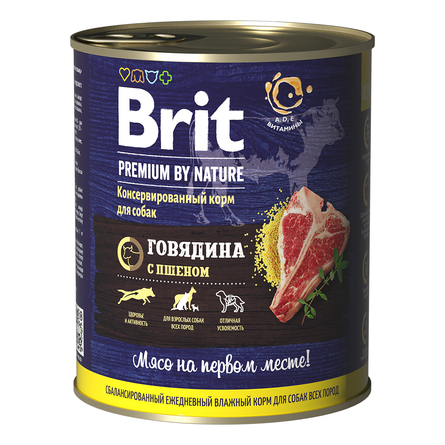 Brit Premium by Nature консервы для собак (говядина с пшеном), 850 гр