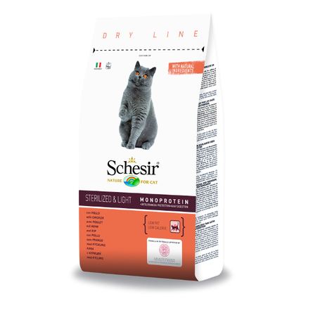 Купить Schesir Sterilized And Light Облегченный сухой корм для взрослых стерилизованных кошек и кастрированных котов (с курицей), 1,5 кг за 1186.00 ₽