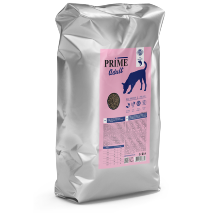 PRIME HEALTHY SKIN&COAT Полнорационный сухой корм для взрослых собак всех пород, Здоровая кожа и шерсть, с лососем, 15 кг - фото 1
