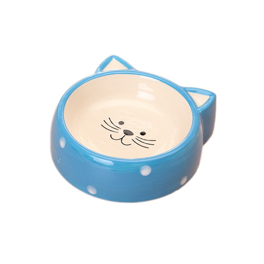 N1 Миска для кошек, в форме мордочки кошки, голубая, керамика