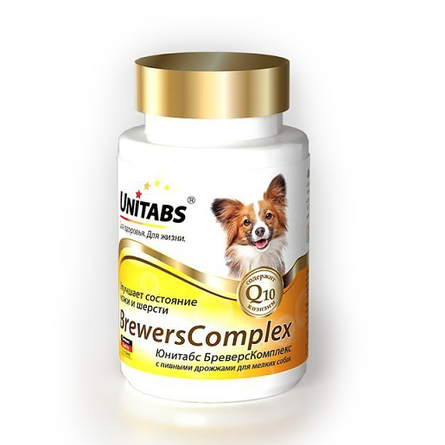 UNITABS BreversComplex Комплекс витаминов для взрослых собак мелких пород (с пивными дрожжами), 100 таблеток, 200 гр - фото 1