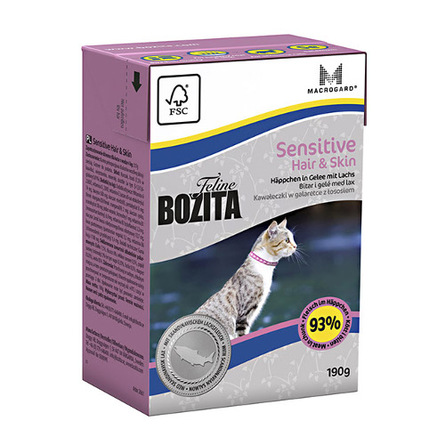 Bozita Feline Funktion Sensitive Hair And Skin Кусочки паштета в соусе для взрослых кошек (с курицей), 190 гр - фото 1