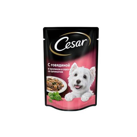 Cesar Влажный корм для собак (с говядиной и кроликом в соусе со шпинатом), 85 гр