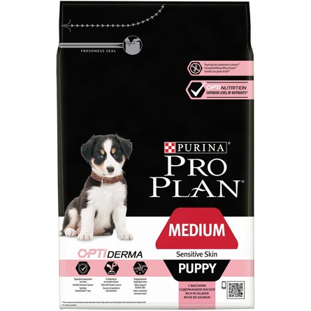 Pro Plan OptiDerma Medium Puppy Сухой корм для щенков средних пород с чувствительной кожей (с лососем), 3 кг - фото 1