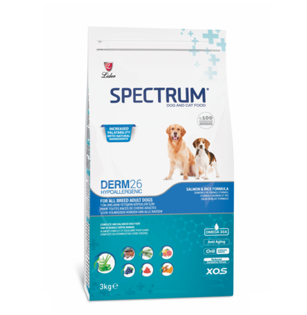 SPECTRUM Derm 26 Сухой корм для собак здоровая кожа и шерсть, 3 кг