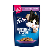 Влажный корм Felix Аппетитные кусочки для взрослых кошек, с ягненком в желе 