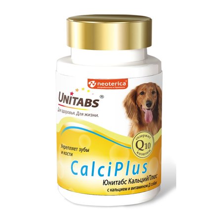 UNITABS CalciPlus Комплекс витаминов для собак и щенков (с кальцием и фосфором), 100 таблеток, 200 гр - фото 1