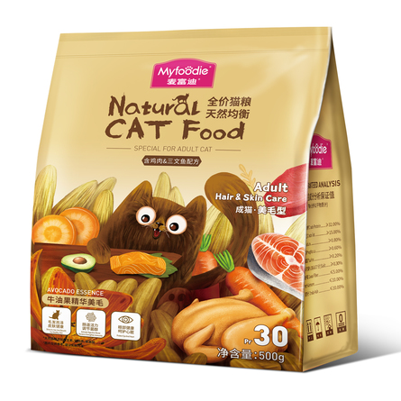 MYFOODIE Natural CAT Food GF Hair Care Сухой корм для кошек уход за шерстью, курица, лосось, 500 гр - фото 1