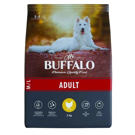 Mr.Buffalo ADULT M/L Сухой корм для собак средних и крупных пород, курица, 2 кг - фото 1