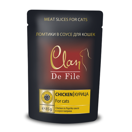 Clan De File Кусочки в соусе для взрослых кошек (с курицей в соусе паприка), 85 гр