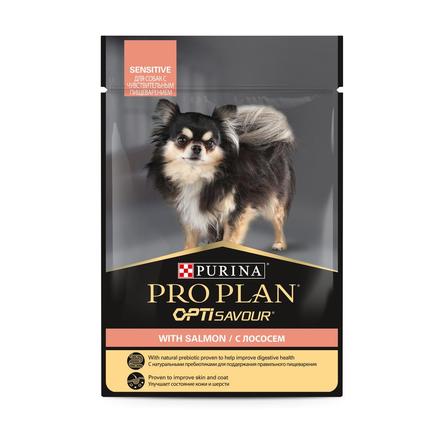 Влажный корм Pro Plan® для взрослых собак с чувствительным пищеварением, с лососем в соусе, Пауч, 85 гр - фото 1