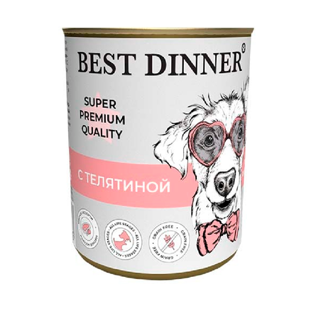 Best Dinner SP Консервированный беззерновой корм с телятиной для собак и щенков, 340 гр – интернет-магазин Ле’Муррр