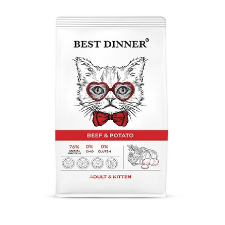 Best Dinner Сухой корм с говядиной и картофелем для кошек и котят, 10 кг - фото 1