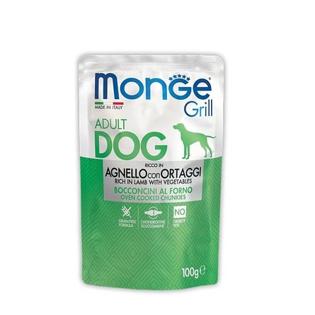 Monge Dog Grill Pouch Паучи для взрослых собак, с ягненком и овощами, 100 г – интернет-магазин Ле’Муррр