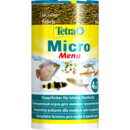 Tetra Micro Menu Смесь всех четырех типов полноценного корма в четырех отдельных ячейках, микрогранулы/палочки/шарики/чипсы, 100 мл - фото 1