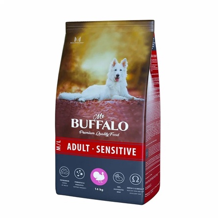 Mr.Buffalo ADULT M/L SENSITIVE Сухой корм для собак средних и крупных пород, индейка, 14  кг - фото 1