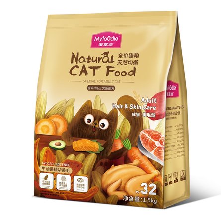 MYFOODIE Natural CAT Food GF Hair Care Сухой корм для кошек уход за шерстью, курица, лосось, 1,5 кг - фото 1