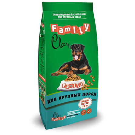 Clan Family Сухой корм для взрослых собак крупных пород (с курицей), 15 кг - фото 1