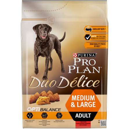 Сухой корм Pro Plan® Duo Delice для взрослых собак средних и крупных пород (с высоким содержанием говядины), 2,5 кг