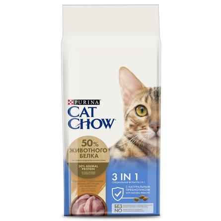 Cat Chow 3 в 1 Сухой корм для взрослых кошек (с индейкой), 15 кг - фото 1