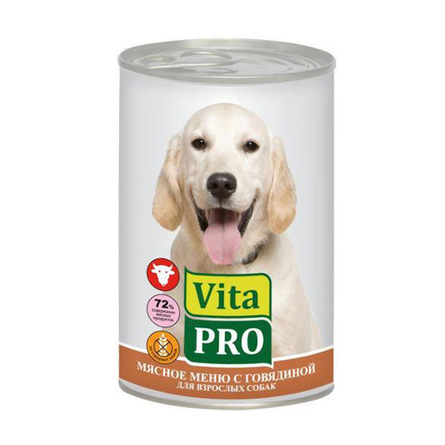 Vita Pro Кусочки паштета в соусе для взрослых собак всех пород (с говядиной), 400 гр - фото 1