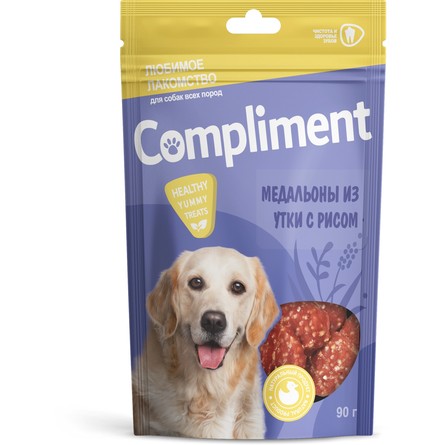 COMPLIMENT Лакомство для собак всех пород Медальоны из утки с рисом , 90 гр - фото 1